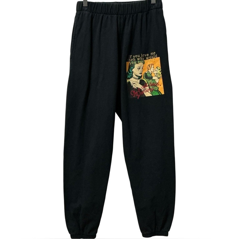 Boys Lie Don't Say It Darling Black Joggers Embroidered Cupid Sweatpants‎ Small